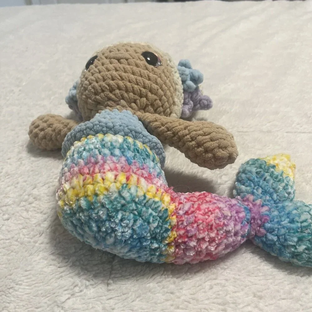 Sandy Beach Multicolor Mermaid - Crochet Stuffed Yarn Plushie - Handmade NWOT - Picture 2 of 9